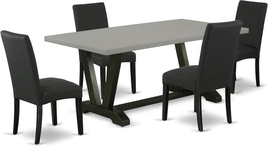 East West Furniture V697DR124-5 5 Piece Dining Room Table Set Includes a Rectangle Dining Table with V-Legs and 4 Black Color Linen Fabric Upholstered Chairs, 40x72 Inch, Multi-Color