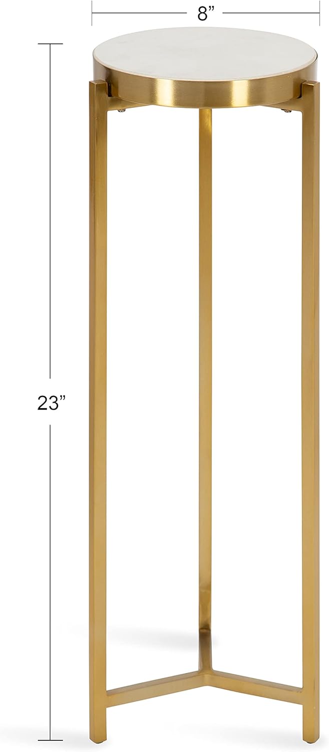 Kate and Laurel Aguilar Modern Drink Table, 9 x 9 x 23, White and Gold, Genuine Marble Accent Table for Small Spaces