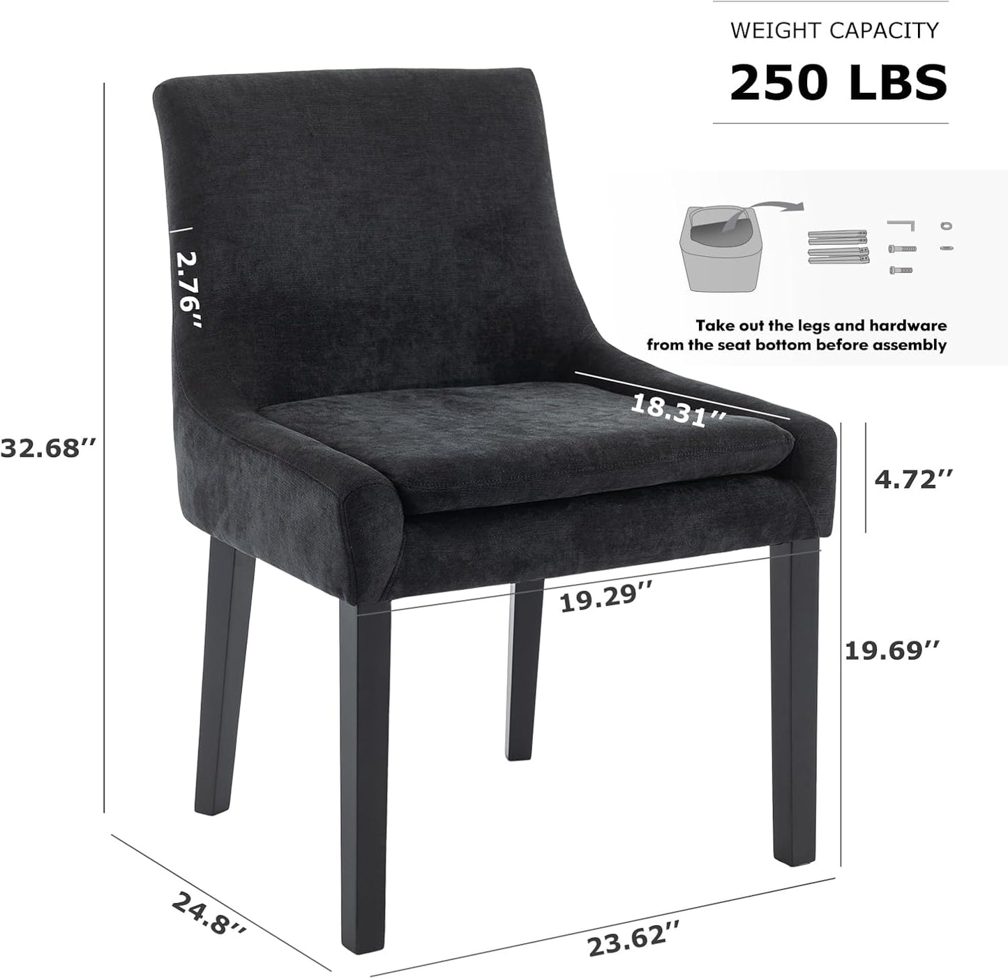 COLAMY Modern Dining Chairs Set of 4, Upholstered Corduroy Accent Side Leisure Chairs with Mid Back and Wood Legs for Living Room/Dining Room-Black