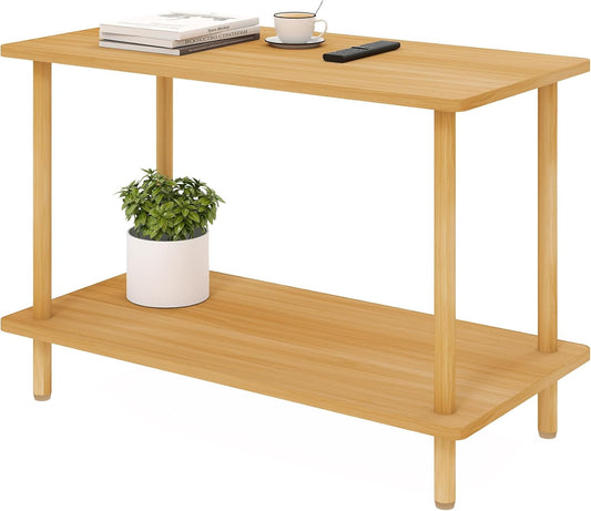 2-Tier End Table,Multi-Layer Side Cabinet with 4 Solid Wood Sturdy Legs for Living Room and Bed Room, Minimalist Modern (31.5"*15.8"*21")