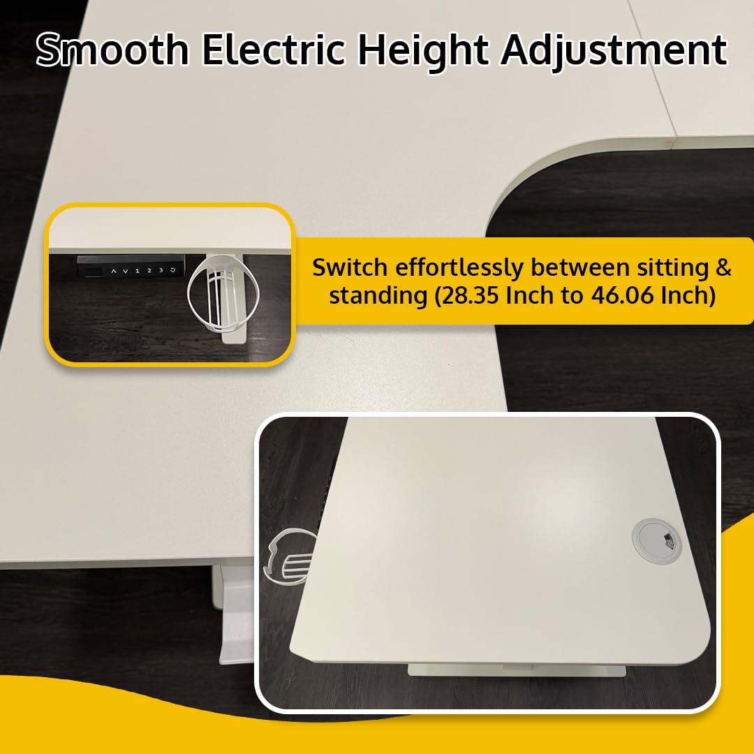 63 x 24 Inch Electric Standing Desk L Shaped Corner Height Adjustable Ergonomic Workstation Computer Desk (Left Corner, White Top and Frame)