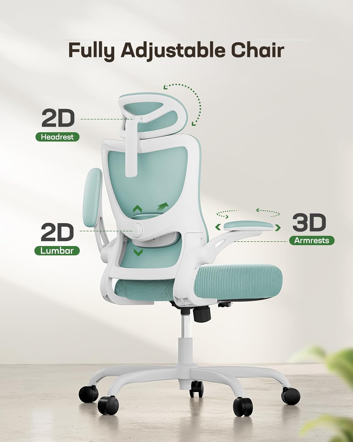 Marsail Ergonomic Office Chair: Office Computer Desk Chair with High Back Mesh and Adjustable Lumbar Support Rolling Work Swivel Task Chairs with Wheel 3D Armrests and Headrest
