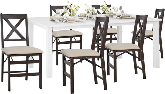 COLAMY 60 Inch Rectangular Kitchen Dining Table for 6, Modern Farmhouse Dining Table Set for 6, Wood Dining Table and Folding Dining Chairs for Kitchen, Dining Room, Restaurant, White/Beige
