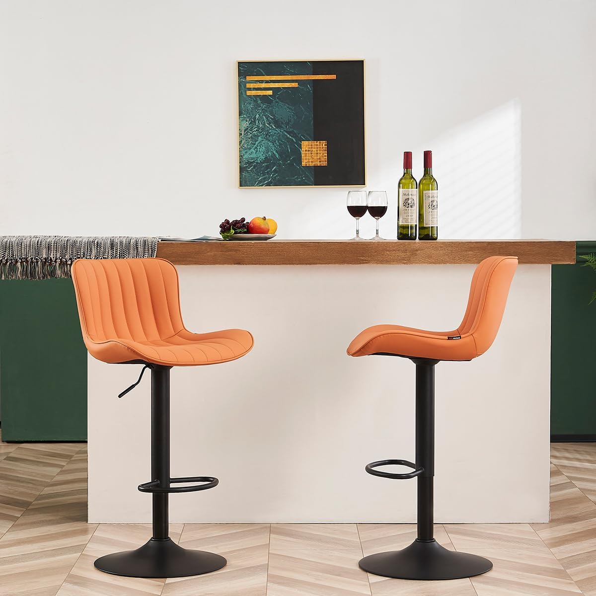 YOUNUOKE Counter Height Bar Stools Kitchen Island Barstools Set of 2 Adjustable Swivel Counter Stool Bar Height Island Chairs with Back, Camel