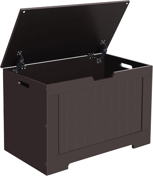 VASAGLE Storage Chest, 29.9 Inches Width Storage Bench, Entryway Bench with 2 Safety Hinges, Shoe Bench, Farmhouse Style, for Entryway, Bedroom, Living Room, Espresso Brown ULHS11BR.
