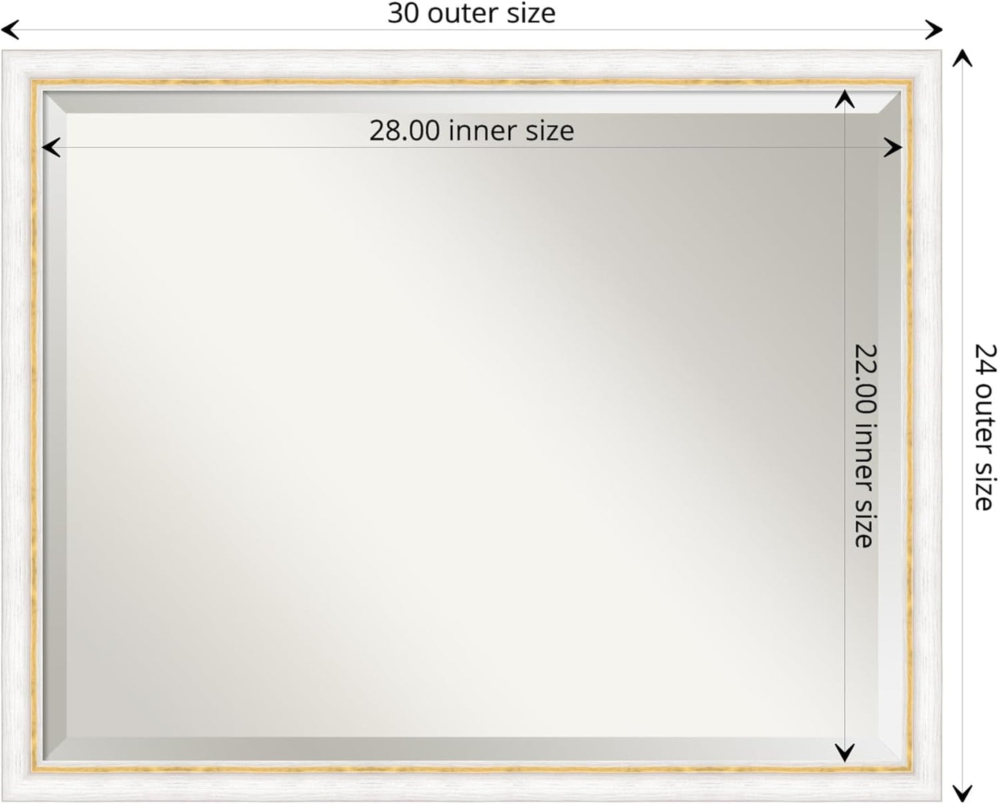 Amanti Art White Bathroom Mirror for Over Sink, 24x30 Morgan White Gold Rectangle Vanity Mirror, Large Modern Contemporary Wood Frame, Hangs Horizonally and Vertically, Bathroom Wall Decor, Beveled