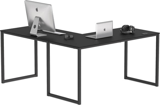 SHW Mission 55 x 60 Inches L-Shape Home Office Computer Desk, Black
