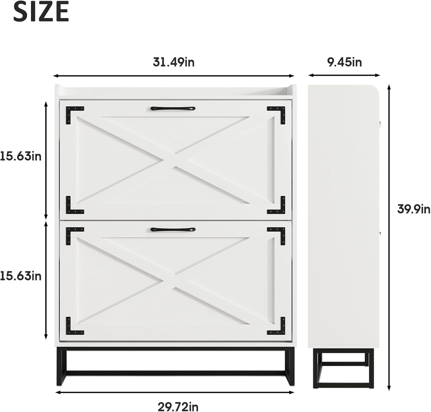 Maupvit Shoe Storage Cabinet with 2 Flip Drawers, Freestanding Organizer with Metal Legs for Entryway, Narrow Shoe Rack Cabinet, Black White