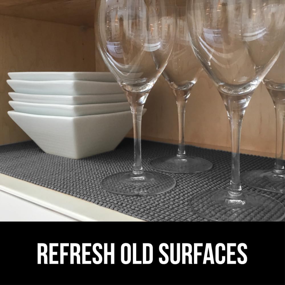GORILLA GRIP powerGRIP Drawer Shelf and Cabinet Liner, Thick Strong Hold, Non-Adhesive Liners Protect Kitchen Cabinets and Cupboard, Bathroom Drawers, Easy Install, Breathable Mat, 17.5" x30' Charcoal