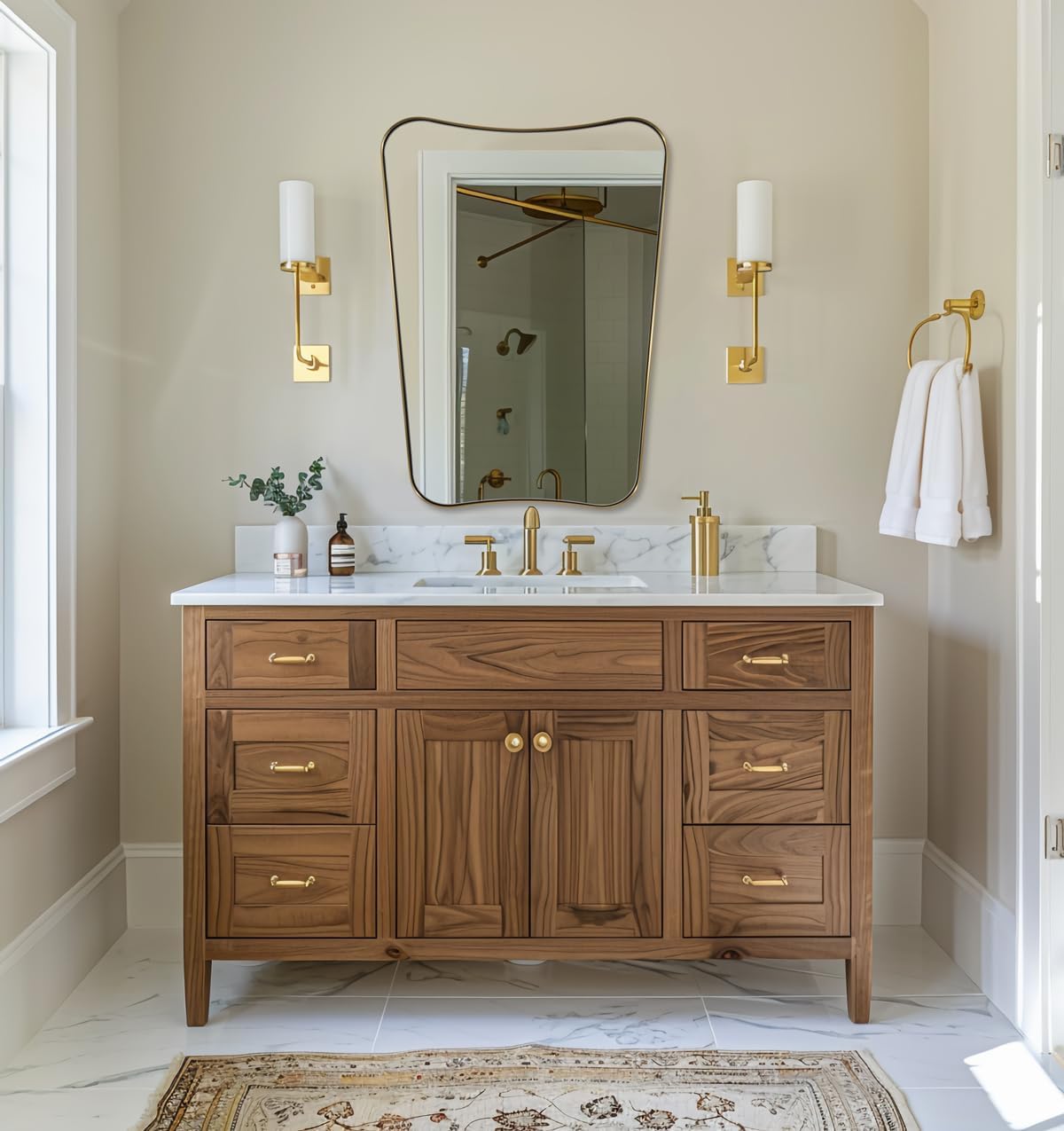 ANDY STAR Gold Vanity Mirror, 22x30 Inch Brushed Gold Bathroom Mirror, Antique Brass Asymmetrical Mirror in Rust-Proof Stainless Steel Metal Frame, Unique Butterfly Shape, Ideal for Home Remodel