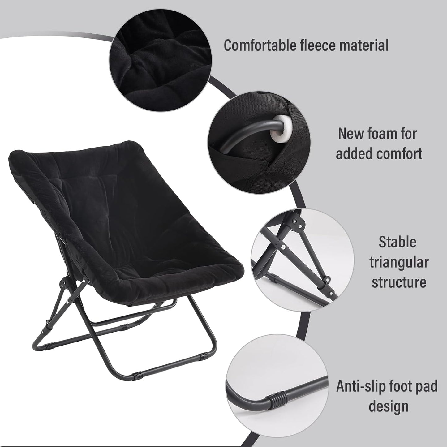 Tiita Comfy Folded Chair, Soft Faux Fur Oversized Folding Accent Chair, Lounge Lazy Chair for Kids Teens Adults, Metal Frame Moon Chair for Bedroom, Living Room, Dorm Rooms