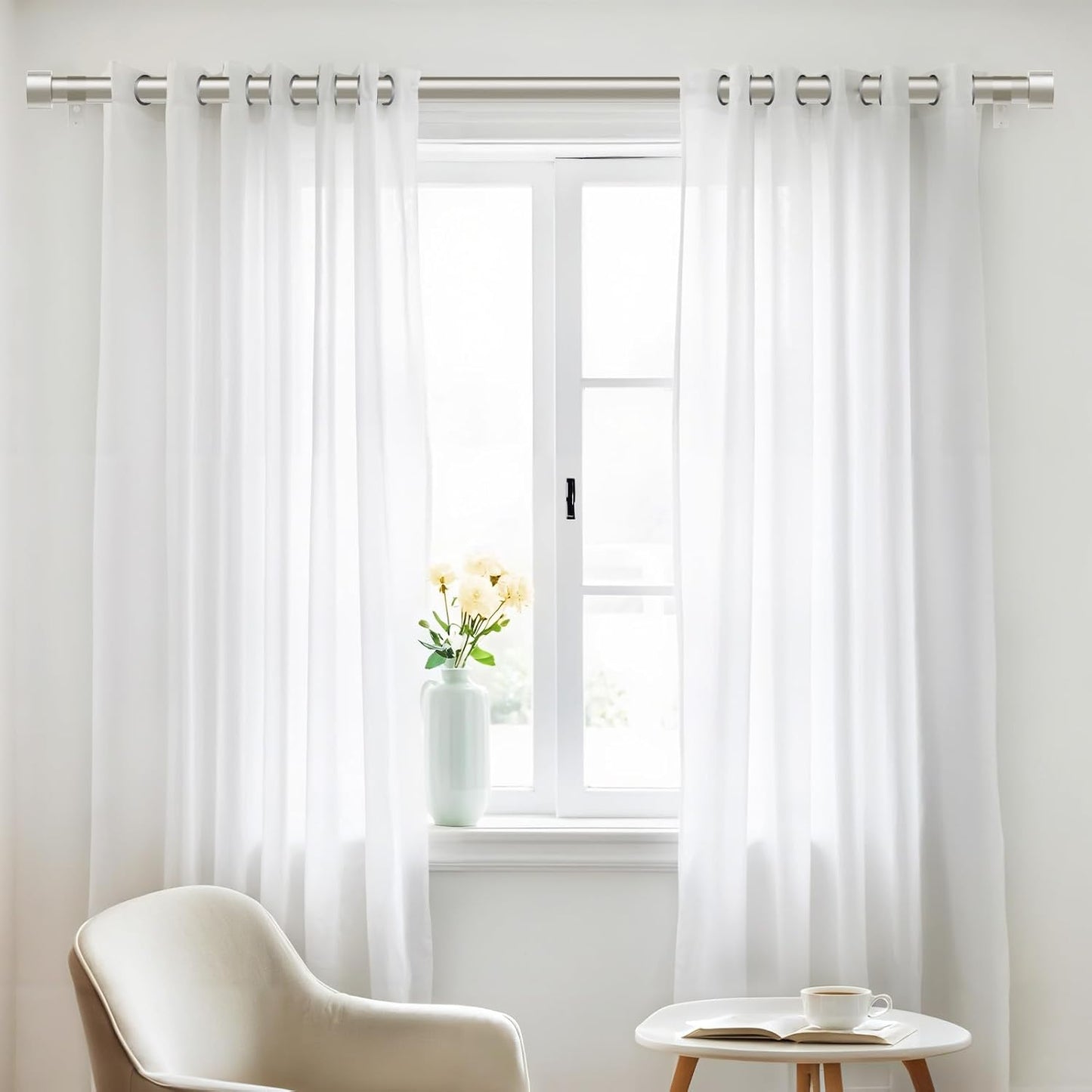 2 Pack Curtain Rods for Windows 28 to 48 Inch(2.3-4ft), 1 Inch Brushed Nickel Curtain Rods Set, Adjustable Heavy Duty Curtain Rod, Modern Drapery Rods for Bedroom Living Room, Size 32"- 60"