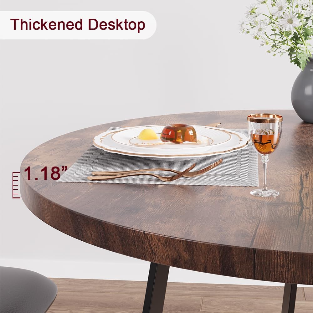 CABIHOME Dining Table Set for 2, Kitchen Table Set for 2, Kitchen Table Set with 2 Upholstered Chairs, Round Dining Table Set for Small Space, Apartment, Retro Brown