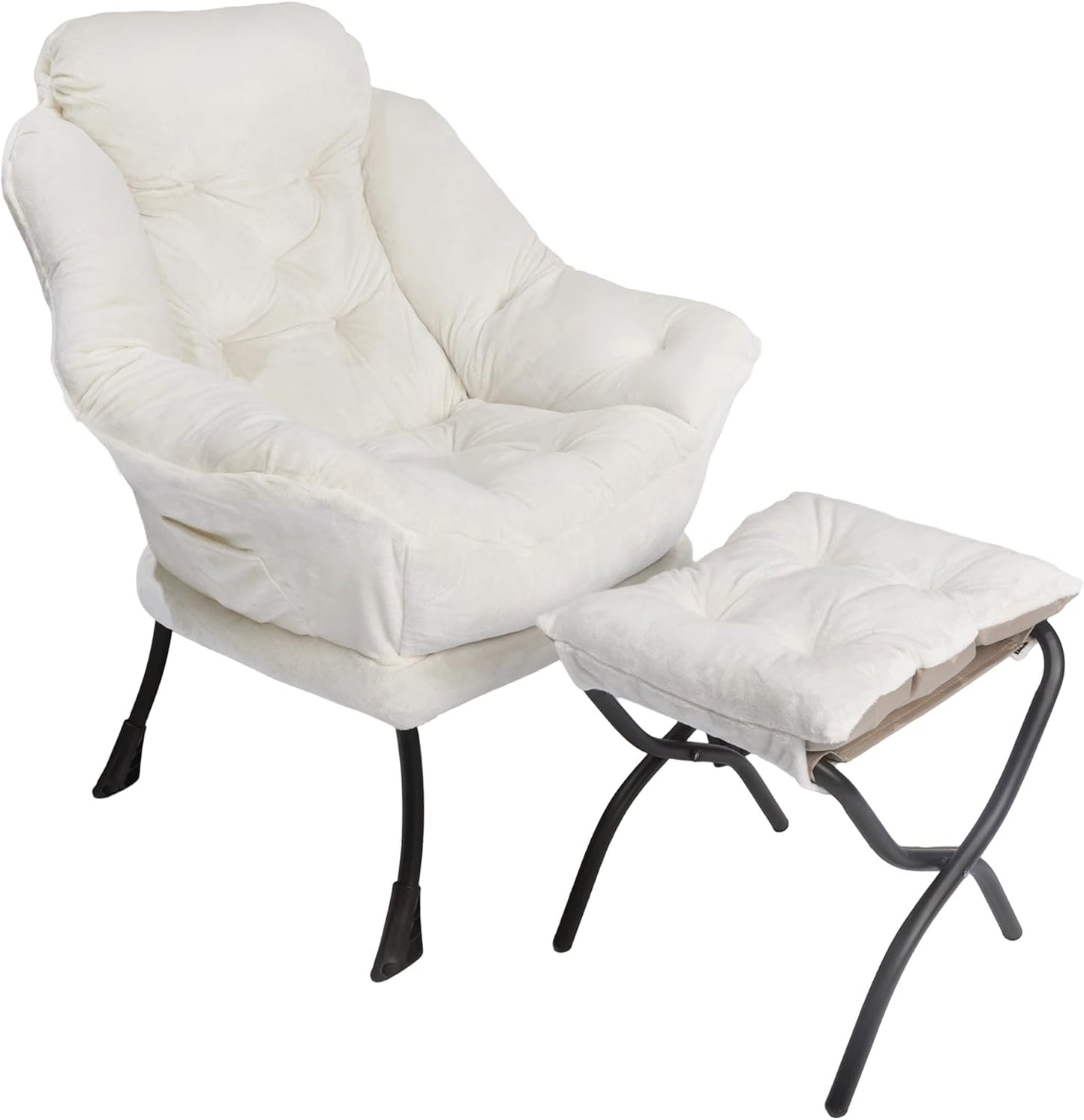 Lazy Chair with Folding Ottoman,Living Room Chairs, Accent Contemporary Lounge Chair, Single Steel Frame Leisure Sofa Chair with Armrests and A Side Pocket (Beige-1130)