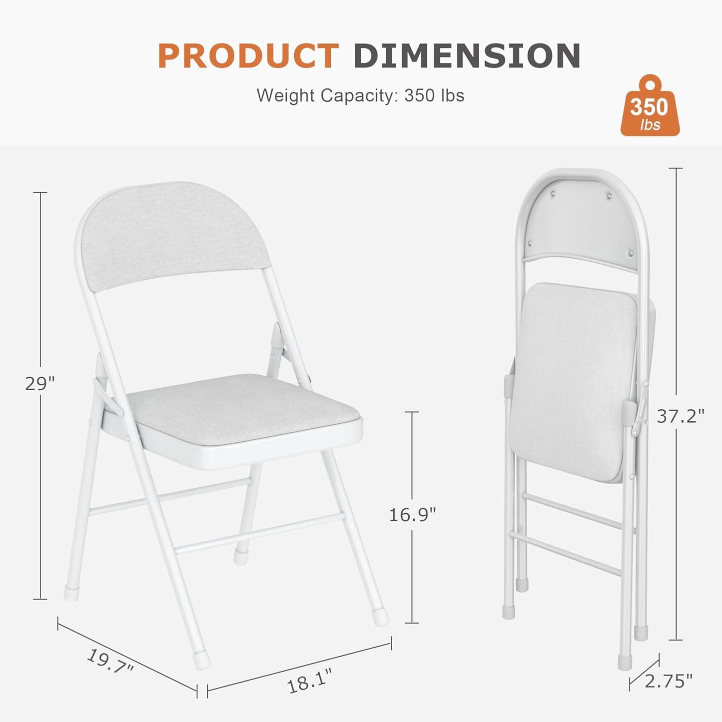 VECELO Padded Folding Chairs 4 Pack, Comfortable Cushioned Seat & Backrest with Steel Frame, for Office, Indoor Outdoor, Commercial Events, Light Grey