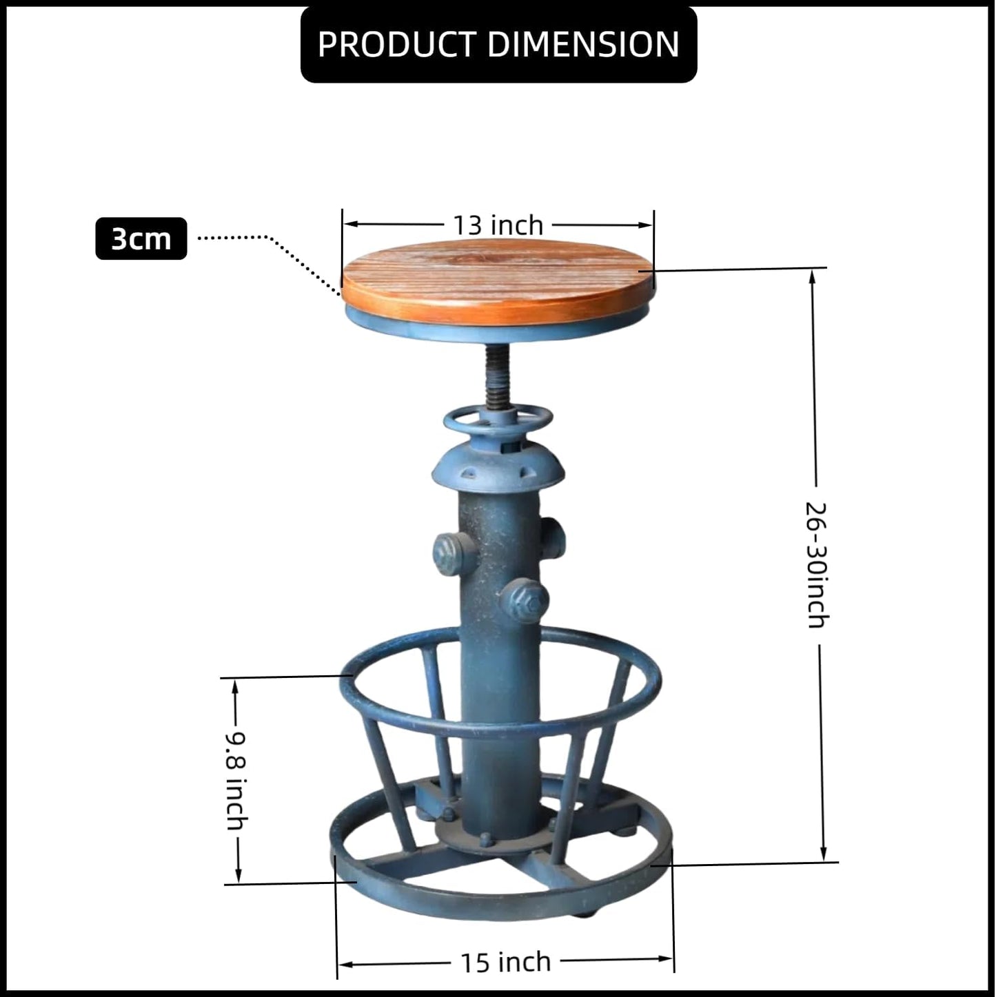 Retro Bar Stool Industrial Swivel Counter Stools for Kitchen Island 24.8-30.7inch Height Adjustable Vintage Fire Hydrant Design Coffee Stools Farmhouse Dining Chairs