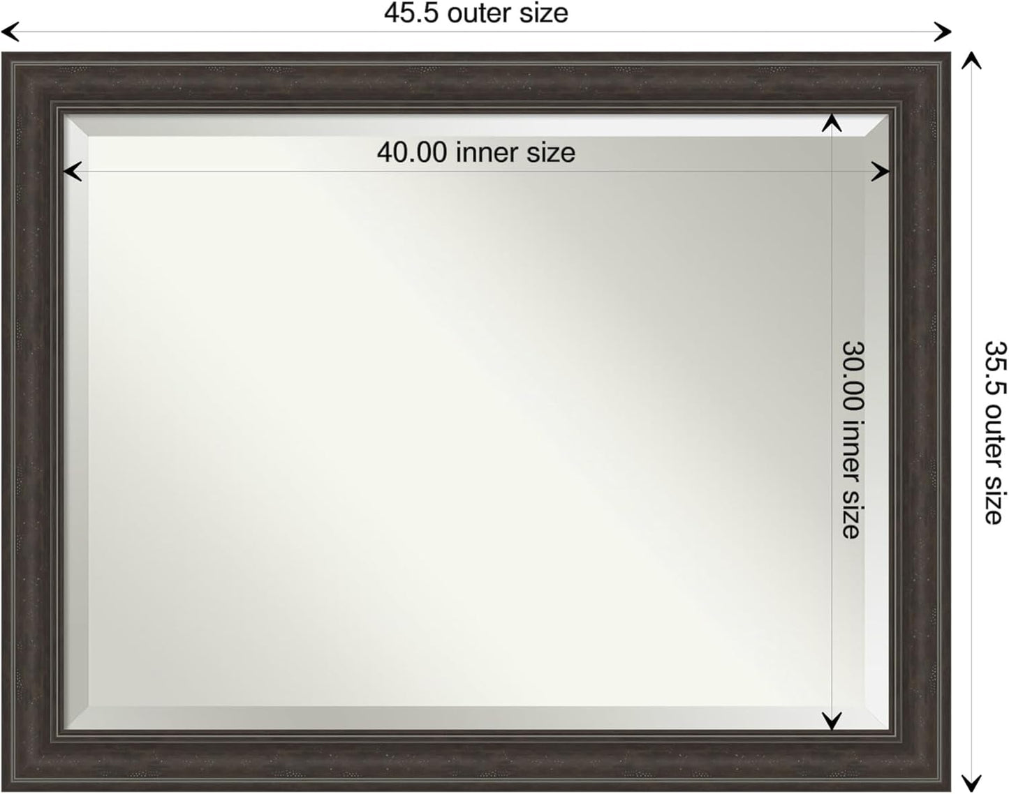 Amanti Art Brown Bathroom Mirror for Over Sink, 36x46 Shipwreck Greywash Rectangle Vanity Mirror, X-Large Traditional Frame, Hangs Horizonally and Vertically, Bathroom Wall Decor, Beveled Edge