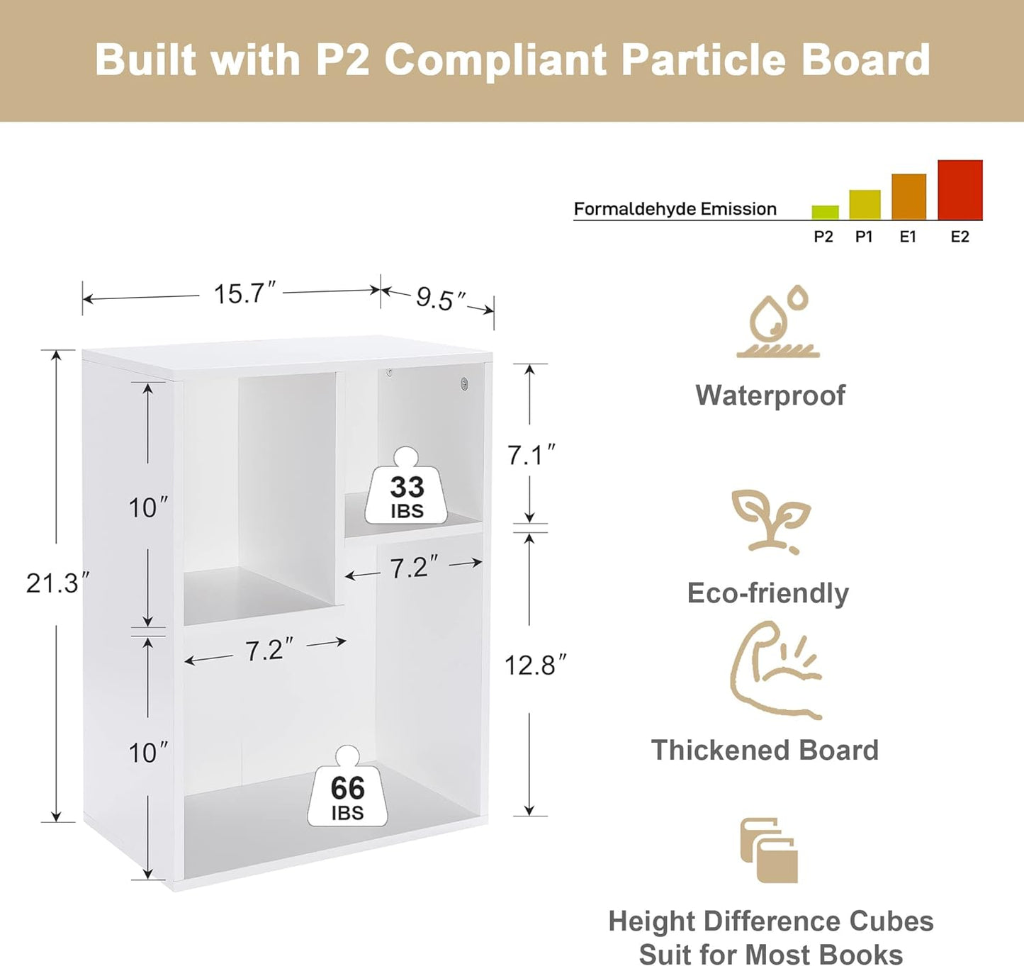 VECELO Small White Bookshelf, 3 Cube Shelf, Fits Tallest Hardcovers, Horizontal Available, Short Bookcase for Small Spaces, Pearl White