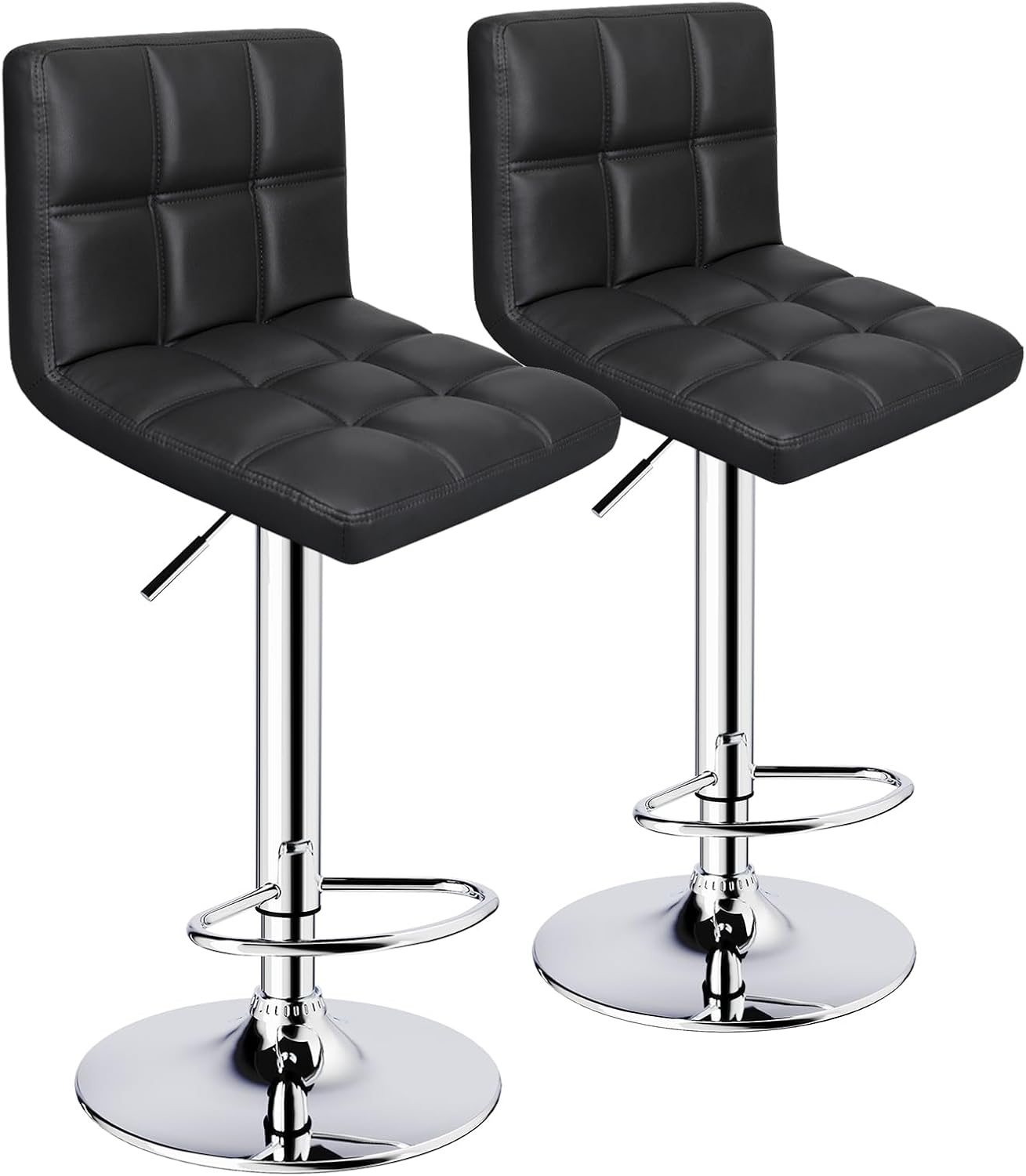 6-Squares Back with Double Needle Adjustable Bar Stools, Set of 2, Black