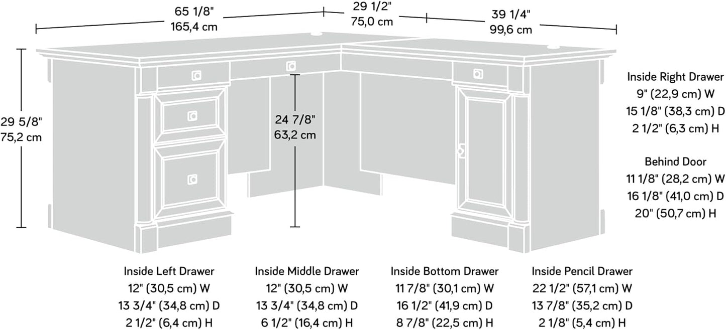 Sauder Palladia Executive Desk, 29.5"D x 65.1"W x 29.61"H, Vintage Oak finish