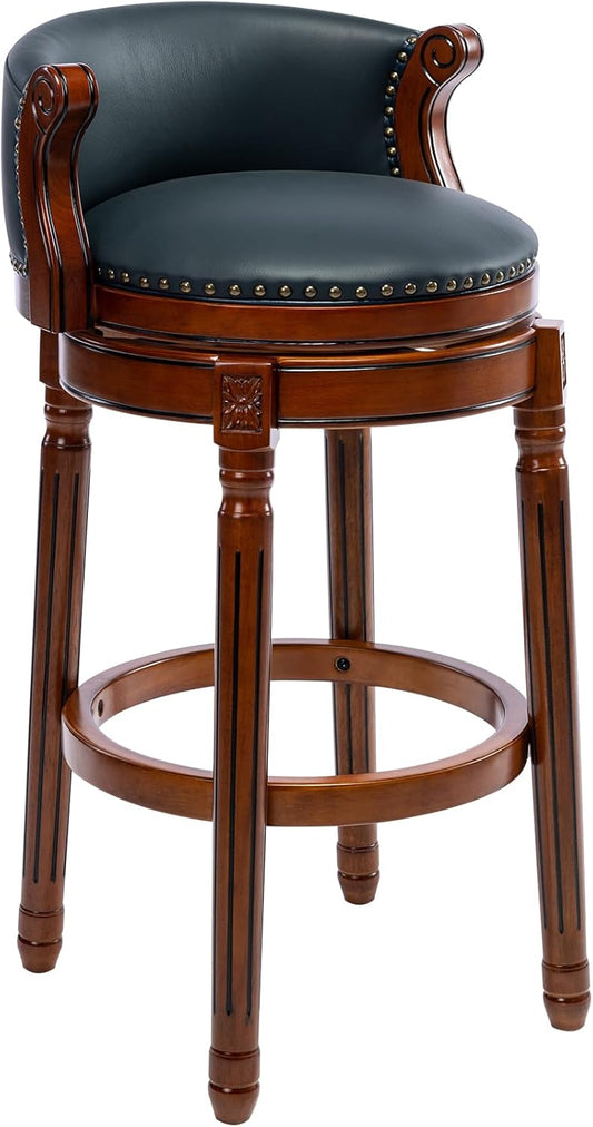 CozyRain Bar Stools Rubber Wood Counter Height Bar Stool Leather Upholstered Swivel Barstools with Back & Footrest for Home,Kitchen,Counter,Dining Room (Navy Blue, Seat Height 29.5 in)