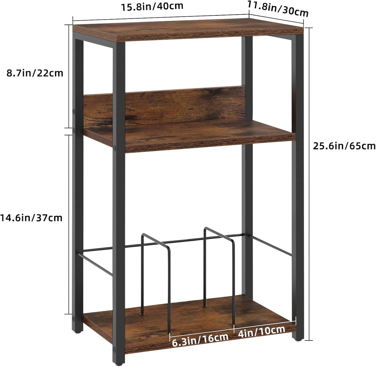 LELELINKY Record Player Stand, 3-Tier End Side Table with Vinyl Record Storage, Vinyl Record Holder Up to 120 Albums, Turntable Stand with Vinyls Storage for Music Living Room, Brown