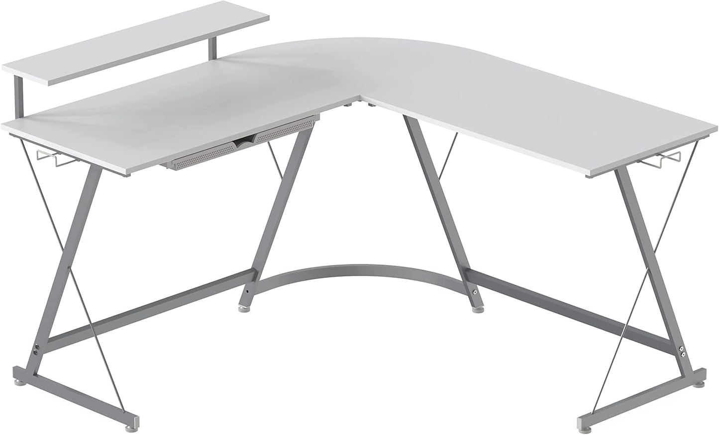 SHW 51 x 51 Inches Vista L-Shaped Desk with Monitor Stand and Drawer, White