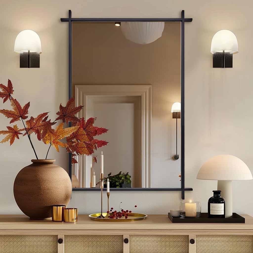 ANDY STAR Black Vintage Bathroom Mirror, 24x36 Inch Cross Corner Mirrors for Bathroom in 1 Inch Stainless Steel Metal Frame Minimalist for Home Decor Wall Mounted Horizontal/Vertical