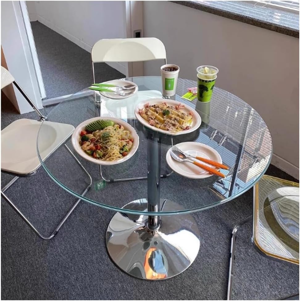 31.2" Round Glass Dining Table, Modern Circular, Sturdy Base and Perfect for 2-4 Seat, Bistro Style for Dining Room, Living Room, Balcony, Cafe