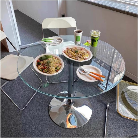 31.2" Round Glass Dining Table, Modern Circular, Sturdy Base and Perfect for 2-4 Seat, Bistro Style for Dining Room, Living Room, Balcony, Cafe