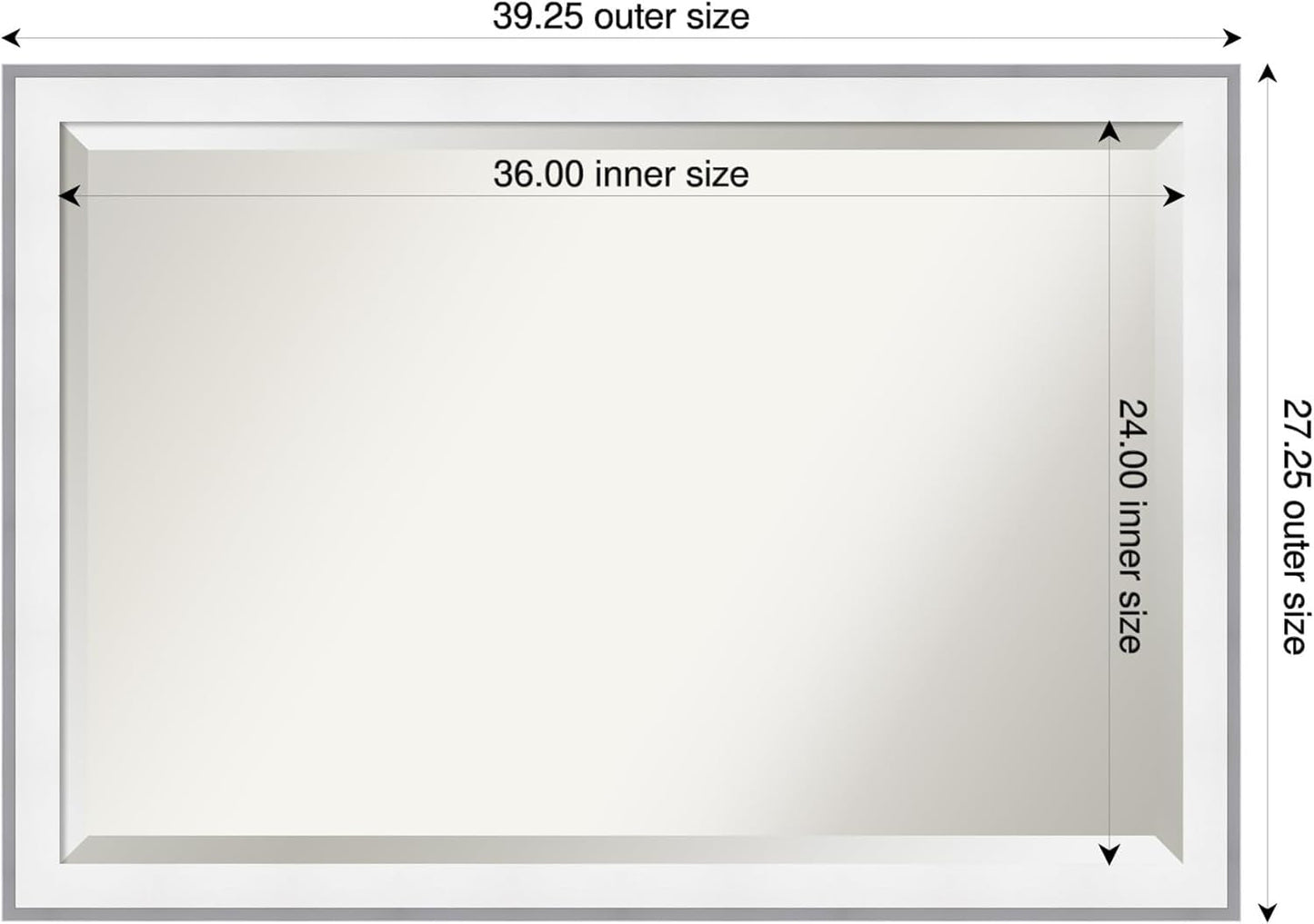 Amanti Art Bathroom Mirror for Over Sink, 27x39 Maya White Silver Rectangle Vanity Mirror, Large Modern Contemporary Frame, Hangs Horizonally and Vertically, Bathroom Wall Decor, Beveled Edge