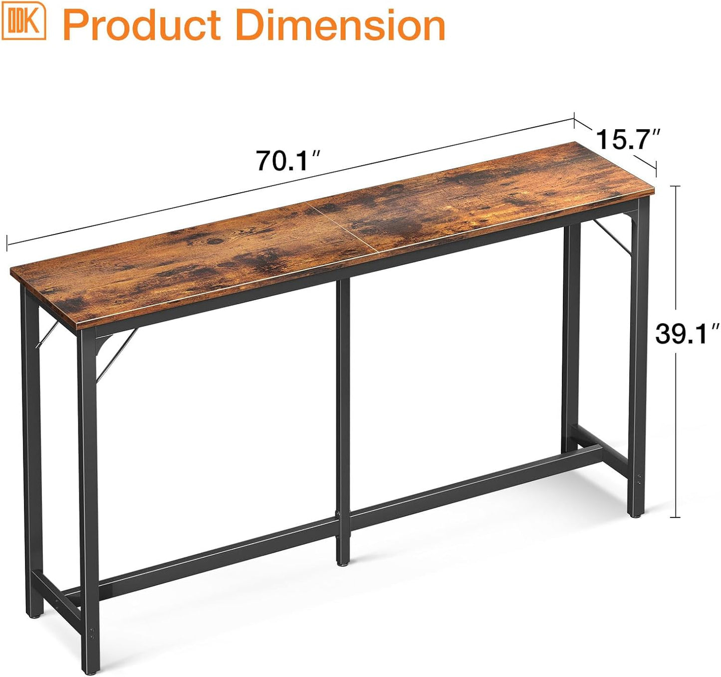 ODK 71 Inch Bar Table, Bar Height Pub Table, Counter Height Bar Table, Rectangular High Top Kitchen & Dining Counter Tables with Sturdy Legs & Easy-to-Clean Top, Rustic Brown