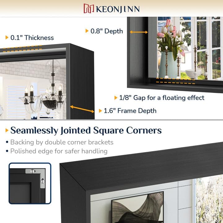 Keonjinn Black Bathroom Mirror 16 x 20 Inch Metal Framed Matte Black Mirror, Rectangular Wall Mount Mirror Square Corner Modern Farmhouse Bathroom Vanity Mirror for Over Sink(Horizontal/Vertical)