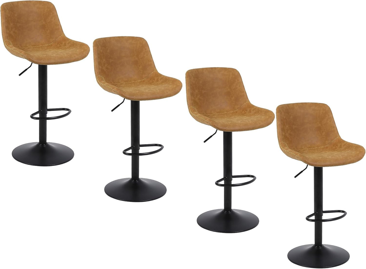 Bar Stools, Swivel Counter Height Barstools with Back, Adjustable Modern Bar Chairs, Tall Armless PU Leather Kitchen Island Stool (Yellow, Set of 4)