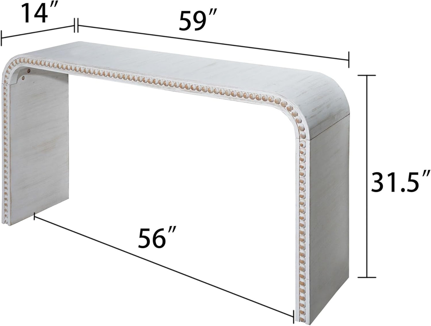 KEIKI Wood Console Table Behind Couch & Sofa, Retro Style with Curved Waterfall & Wood Beads Design, for Entryway, Living Room, Antique White