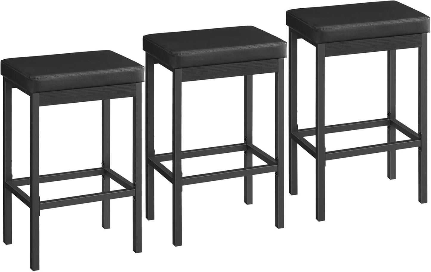 HOOBRO Bar Stools, Set of 3 Modern Black Rectangular Bar Chairs, 24.8-Inch Height, 2" Thick Upholstered Seat with High-Density Sponge, for Kitchen, Dining Room, Cafe, Bar Counter