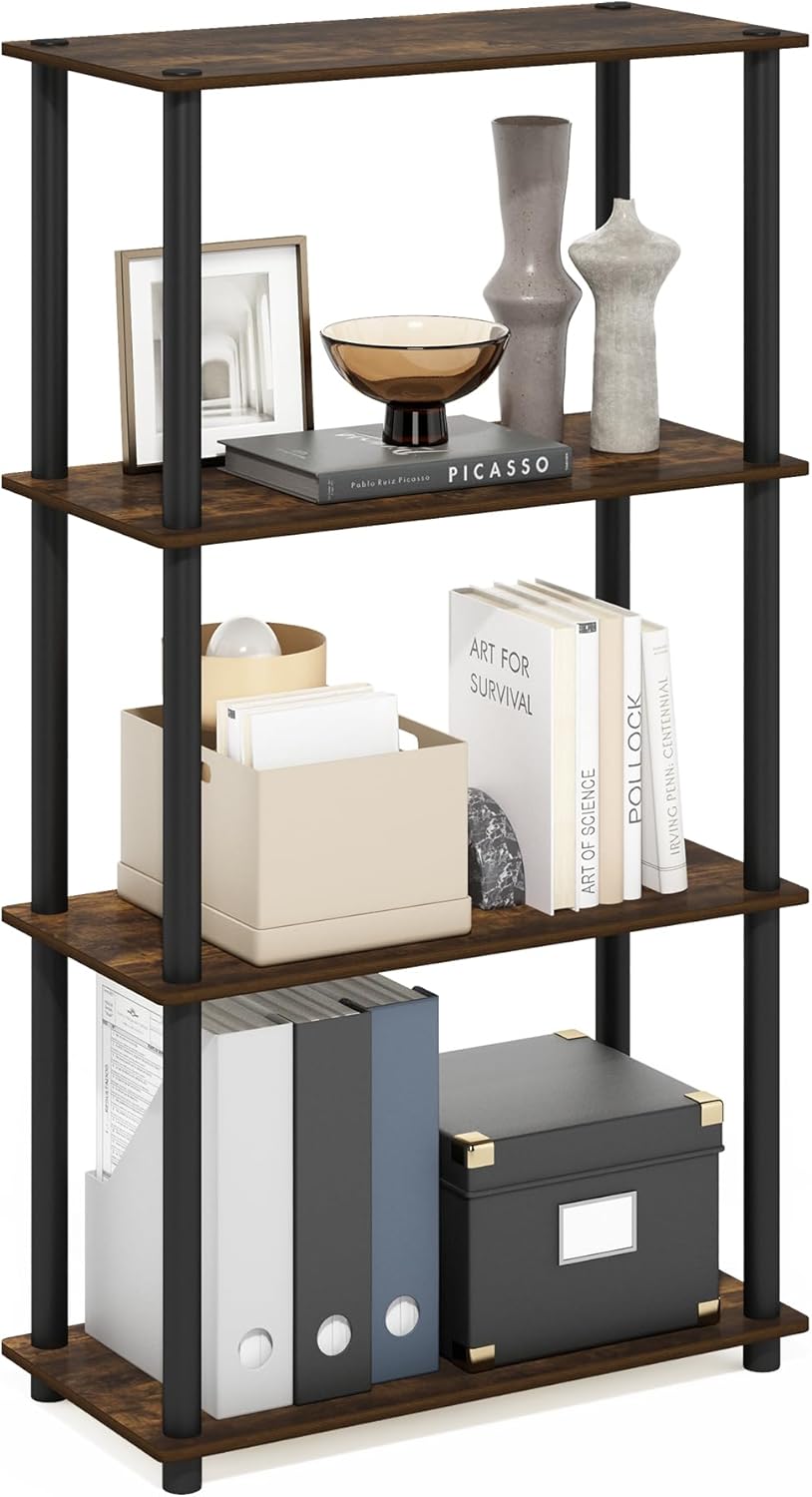 Furinno Turn-N-Tube 4-Tier Multipurpose Shelf Display Rack, Amber Pine/Black
