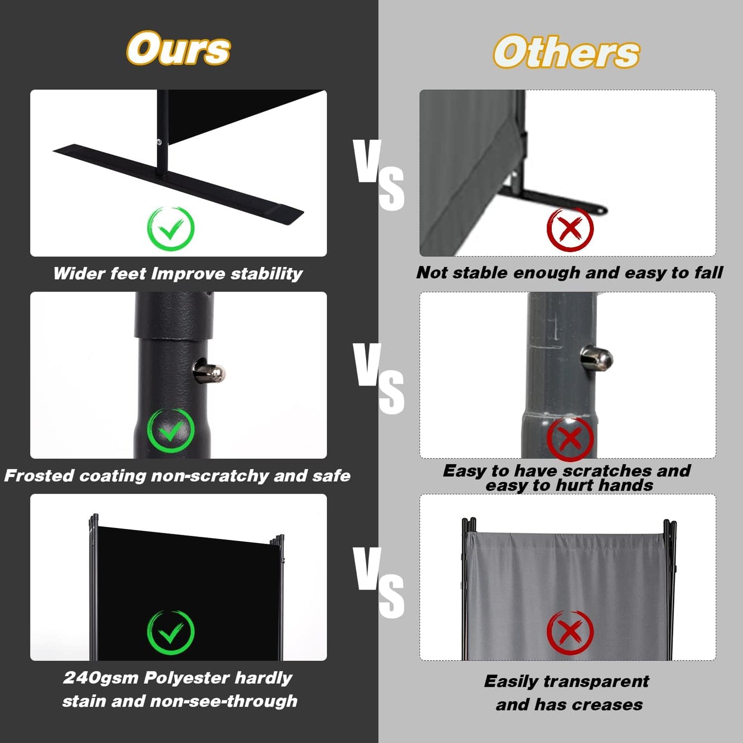 Room Divider, 6 Panel Folding Privacy Screens with Wider Support Feet, 6 Ft Portable Room Partition for Room Separator, 132" W X 71" H, Black