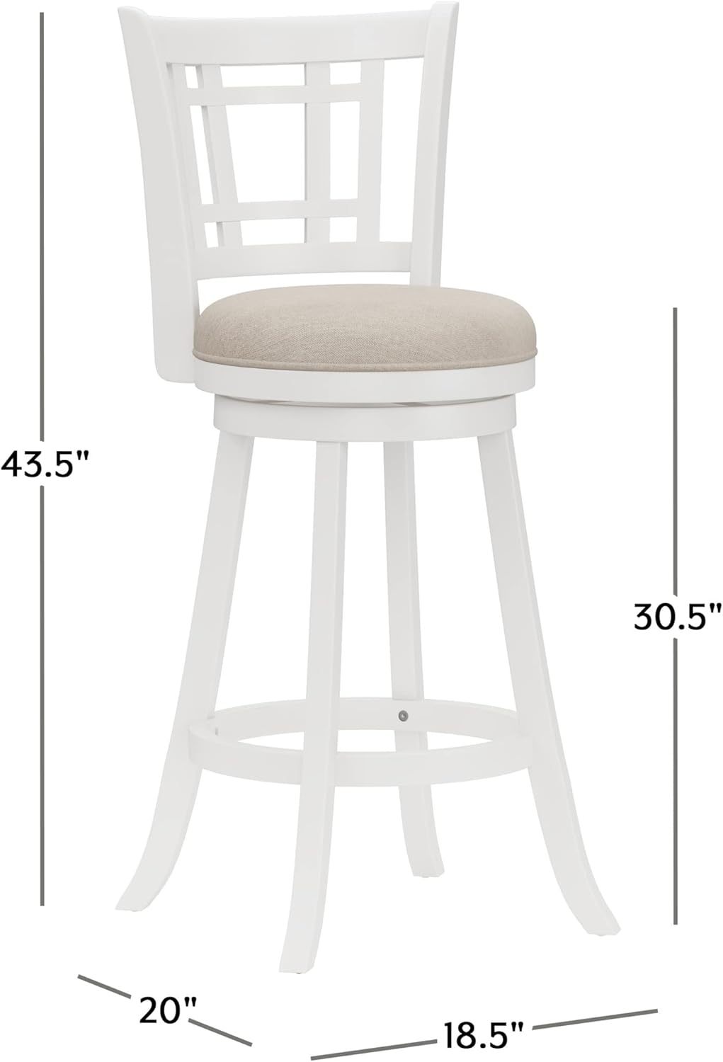 Hillsdale Fairfox Swivel Stool with Rectangular Lattice Back, Bar Height, White