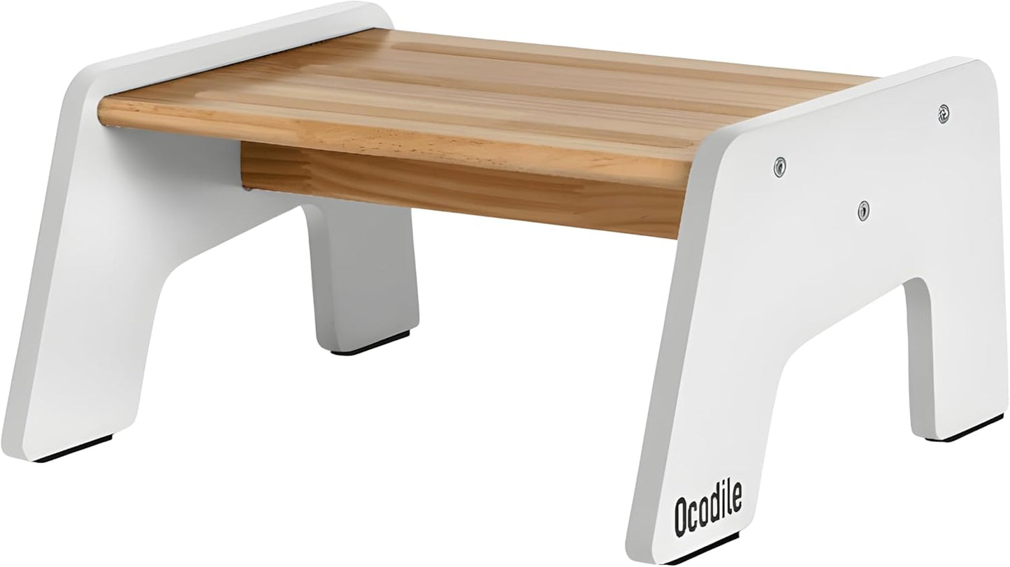 1-Step Wooden Step Stool for Toddlers | Kids Step Stool for Bathroom Sink, Kitchen, and Potty Training | Non-Slip Stool for Toilet Independence | Wooden Step for Children Ages 2+ White