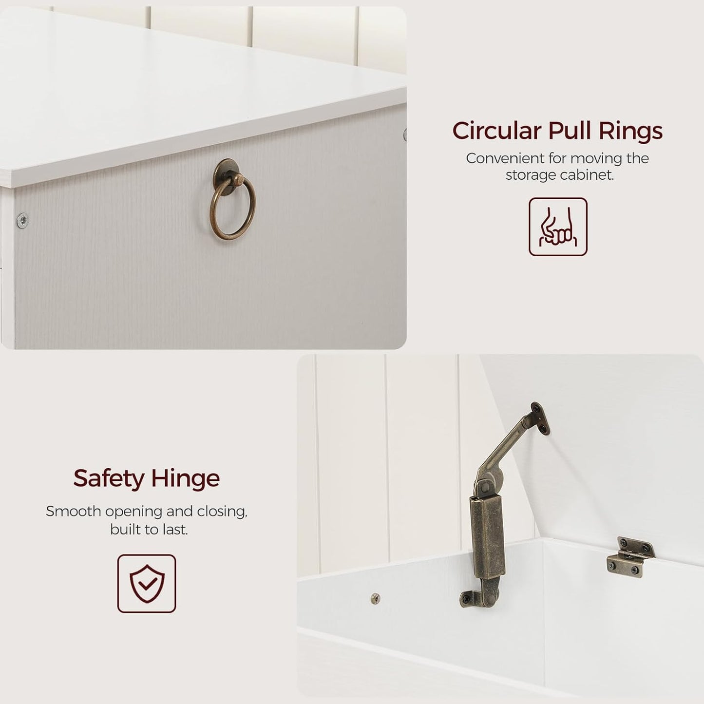 43.3" Toy Chest, Sturdy Entryway Storage Chest with Safety Hinges, Retro Toy Box, Wooden Look Accent Furniture for Living Room, Bedroom, White SCWT48501