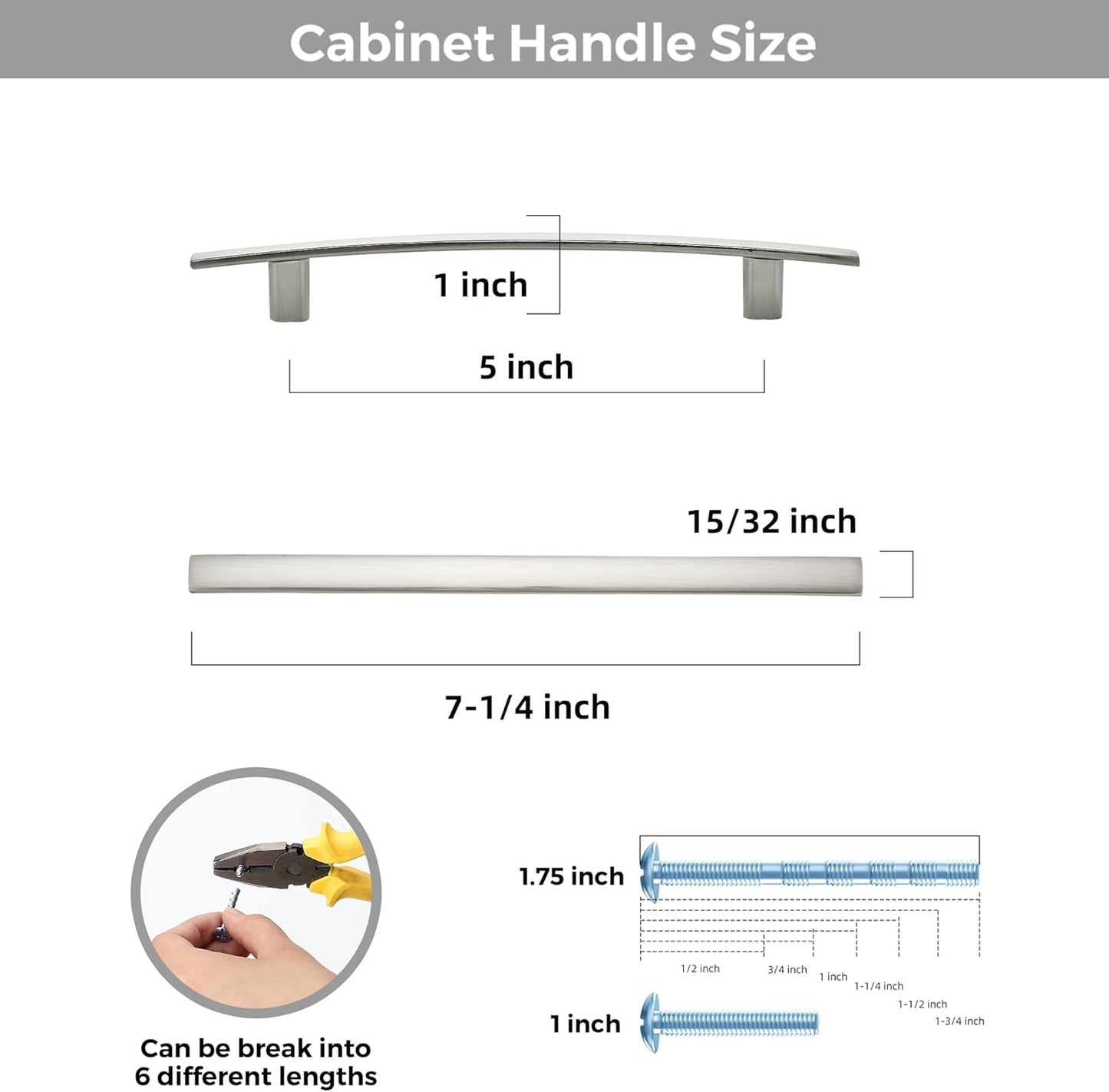 25 Pack Cabinet Handles 5" Hole Center - Curved Cabinet Pulls Brushed Nickel Drawer Pulls for Kitchen Cupboard Solid Hardware for Dresser Drawer Arch Hardware