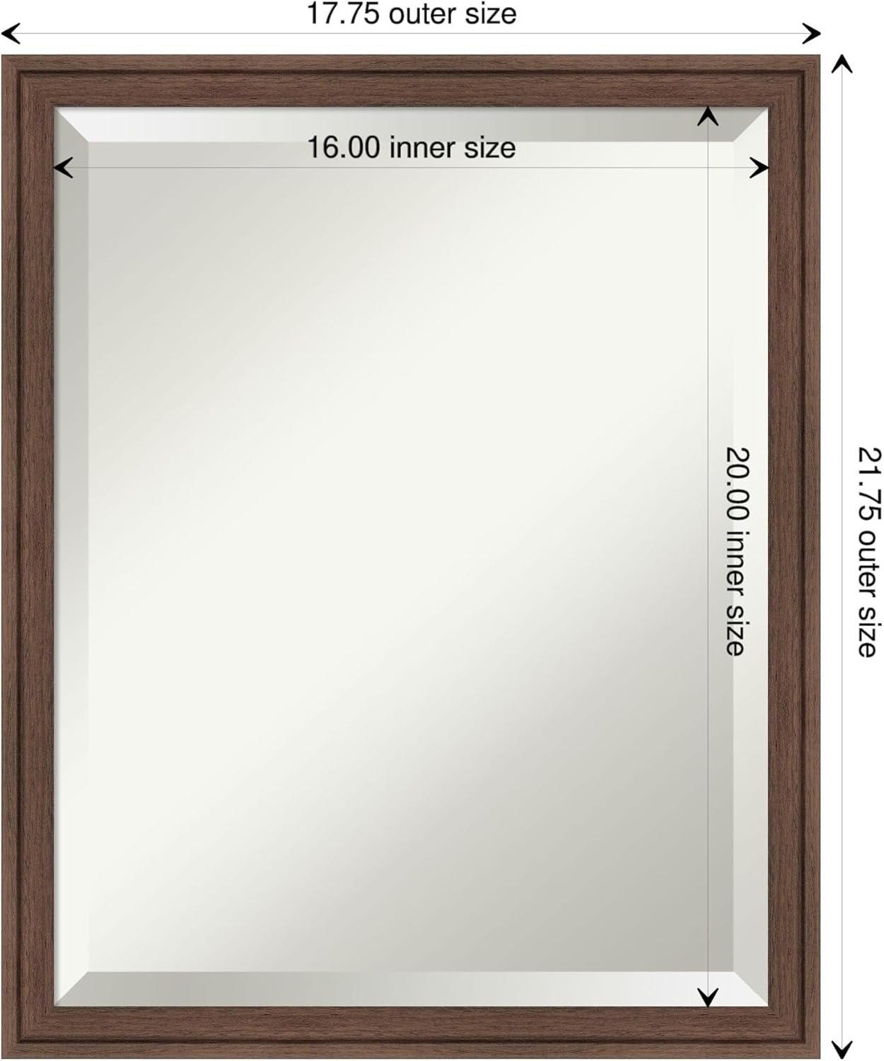Amanti Art Brown Wall Mirror 22x18 Florence Medium Brown Rectangle Bathroom Mirror for Wall Decor Living Room, Small Casual Frame, Hangs Horizonally and Vertically, Bathroom Decor, Beveled Edge