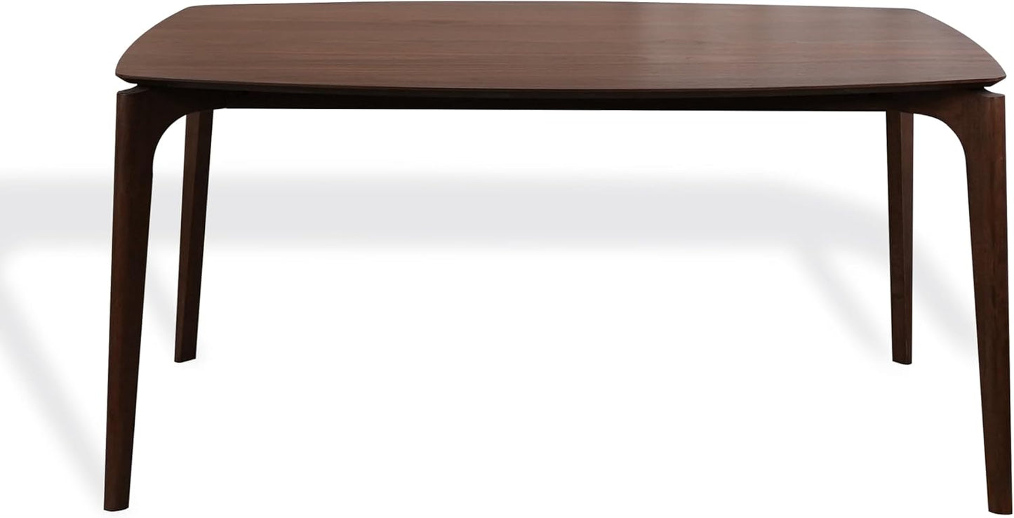 CONSDAN Dining Table for 4-6, Table Only, Walnut Veneer Top, Solid Wood Frame, Round Rectangular Shape, Softly Curved Edges, Elegant Look