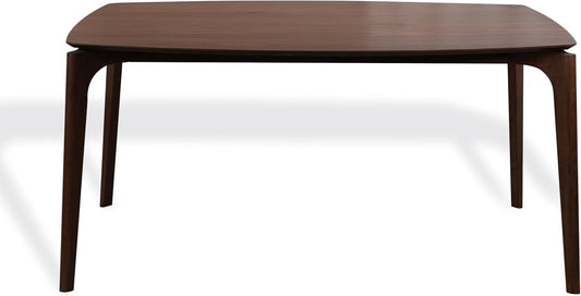 CONSDAN Dining Table for 4-6, Table Only, Walnut Veneer Top, Solid Wood Frame, Round Rectangular Shape, Softly Curved Edges, Elegant Look