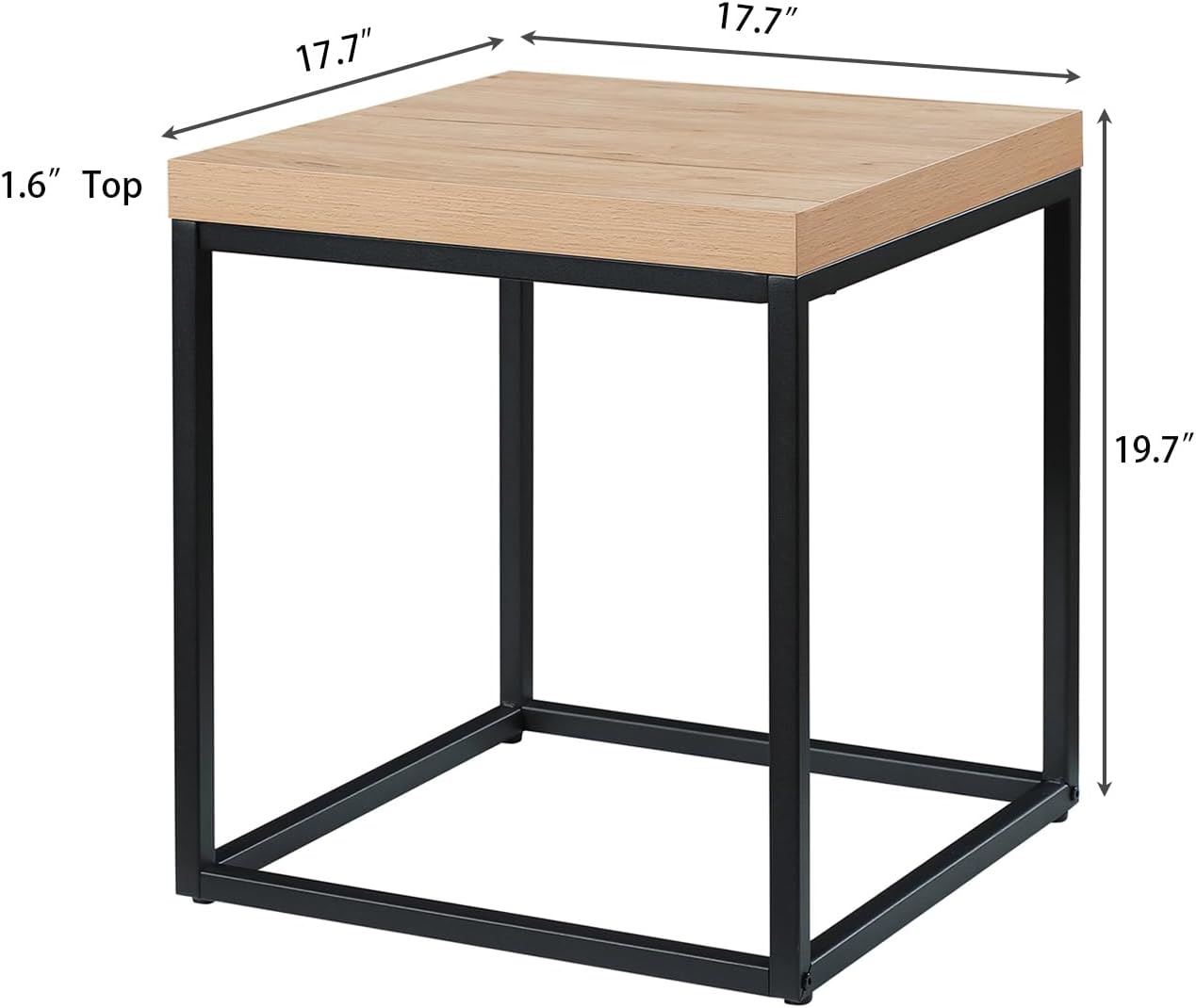 CENSI 18-Inch Natural Oak Accent End Table/Side Table for Living Room, Modern Industrial, Square, Metal and Wood (White Oak)
