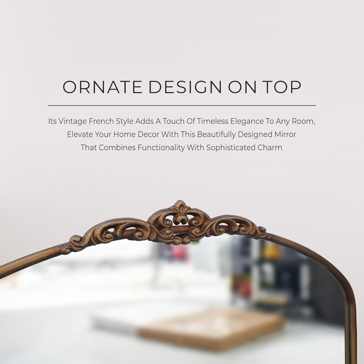 Distressed Antique Brass Wall Mirror Wide - 36x24 inch, Large Vintage Gold Fireplace Mantle Mirror, Baroque Ornate Decorative Bathroom Mirror for Over Sink