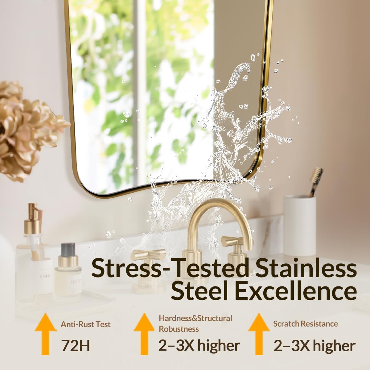 24"x32" Bathroom Vanity Mirror, Gold Butterfly Mirror, Brushed Gold Wavy Mirror with Anti-Rust Stainless Steel Frame Wall Mounted Vertical Only