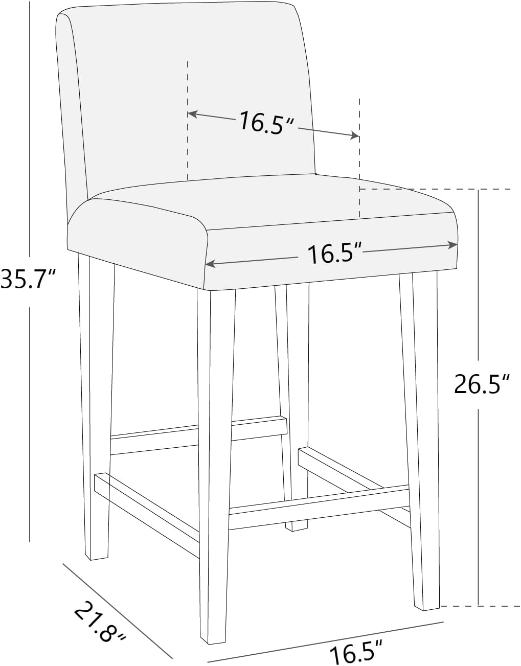 CHITA Counter Height Bar Stools Set of 2, 25" H Seat Height Upholstered Barstools, PU Leather in White
