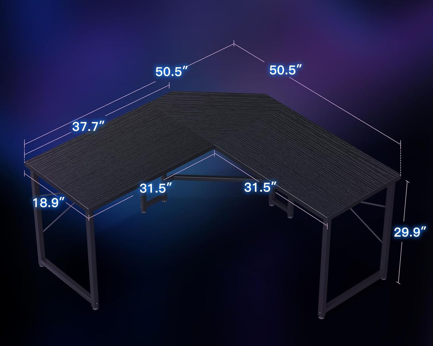 Casaottima L Shaped Gaming Desk, Corner Desk Gaming Table for Home Office, Computer Desk Sturdy Writing Workstation for Small Space, Easy to Assemble, 51 inch, Black